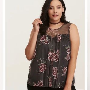 Torrid Size 1 Plus Size Floral Print Mesh Tank Top